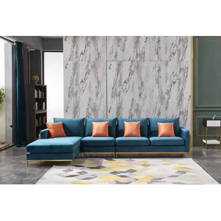 Wohnlandschaft Ecksofa L Form Sessel Set Garnitur Modern Sofa Leder Sitz Ecke - Blau