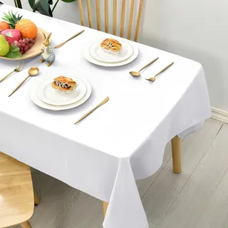 Hiasan Glatt Tischdecke Weihnachten Fleckenabweisend Tischtuch mit Lotuseffekt Leicht Wasserabweisend Tischwäsche, Weiß, 140x280cm