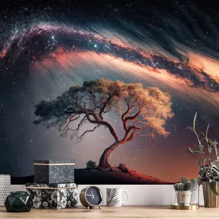 Atrippy Baum des Lebens Wandteppich für Schlafzimmer Galaxie Tapisserie Ästhetik Wandbehang Schwarz Sternenhimmel Nacht Stern Poster Natur Raum Baum Zimmer Dekor für Männer Mädchen Wohnheim Wohnzimmer