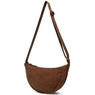 YIKOEE Halbmond-Tasche für Damen und Herren, kleine Umhängetasche, Halbmondform, Cord, Braun