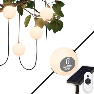 8 seasons design Solar Lichterkette Garten, 5,5m - Glowing Elegance - dimmbar, 6 weiße Kugeln (10 cm D), LED warmweiß, Akku, für außen & innen, inkl. Fernbedienung, mit USB-C aufladbar
