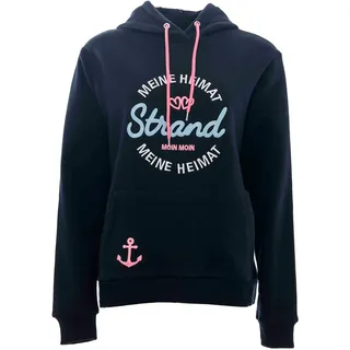 Zwillingsherz Hoodie ""Meine Heimat"", mit aufgesticktem "Strand"-Schriftzug vorne und hinten, navy