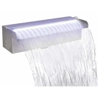 vidaXL Pool-Wasserfall Fontäne mit LEDs Rechteckig Edelstahl 30 cm - Silber
