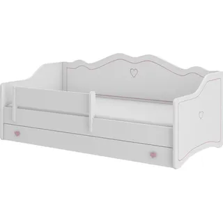nabbi Kinderbett mit Matratze und Stauraum Elin 80x160 cm - weiß / rosa Muster - Weiß