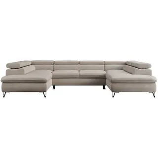 MKS Wohnlandschaft Pedro U Samt Beige , Textil , U-Form , 346x76x208 cm , Wohnzimmer, Sofas & Couches, Wohnlandschaften, Wohnlandschaften in U-Form