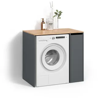 livinity Waschmaschinenschrank Paolina 93,6 x 88,2 cm Anthrazit/Goldkraft Eiche