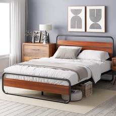 Zinus Soren Bett 90x200 cm - Höhe 30 cm - Metall Plattform Bettrahmen mit Kopfteil und Fußteil - Braun
