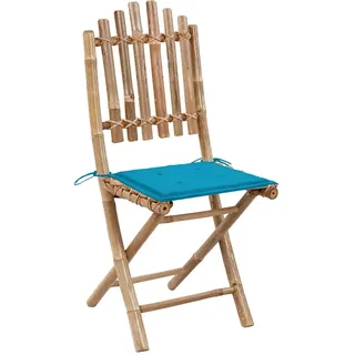 vidaXL Klappbare Gartenstühle 2 Stk. mit Kissen Bambus - Blau