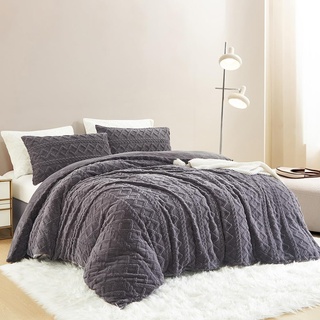 Nayoroom Bettwäsche Flanell 135x200 Winter Warme Biber Bettbezug Flauschig Fleece Cashmere Touch Plüsch Winterbettwäsche Set mit Reißverschluss - 135 x 200 + 80 x 80 cm Grau