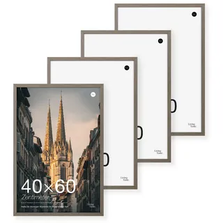 LIVINGTASTE 4 Stück Bilderrahmen 40×60cm MDF Holz Dunkle Eiche | Rahmen mit Acrylglas Großer Fotorahmen für Fotos und Poster für Schlafzimmer Wohnzimmer Kinderzimmer für Kunstwerke