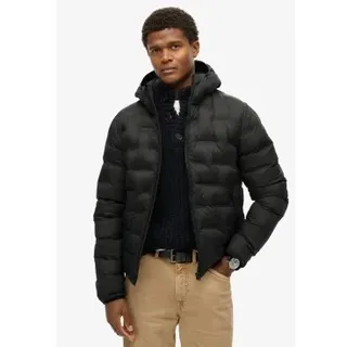 Superdry für Herren. M5012045A Schwarzer Steppmantel mit Kapuze (S), Lässig, Recyceltes Polyester, Nachhaltig