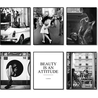 HoozGee Fashion Wall Art Print Set of 6 Black and White Canvas Painting Perfume Woman Beauty Pictures Prints Poster Set for Living Room Vintage Home Decor (20,3 x 25,4 cm, ungerahmt)