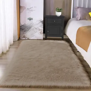 Latepis Teppich Beige 90x150 cm Schlafzimmer Bettvorleger für Wohnzimmer Sofa Deko Hellbraun Kunstfell Teppich Flauschig Waschbar Hochflor Fellteppich Shaggy Area Rug