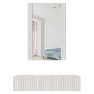 Cama Schminktisch mit Spiegel PAFOS 80x41.6x100 weiß-matt, Weiß, 1 Schublade(n), Mitteldichte Faserplatte (MDF), Einfarbig, Modern, Rechteckig - Weiß