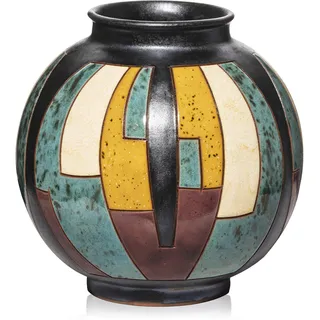 FELISTEYA Bunte handgemachte Keramikvase 15 cm – Moderne Design Blumenvase aus Steingut, Statement Deko-Vase im Retro-Modern Stil für Wohnzimmer, handgefertigtes Geschenk – Kugelvase Modell 2