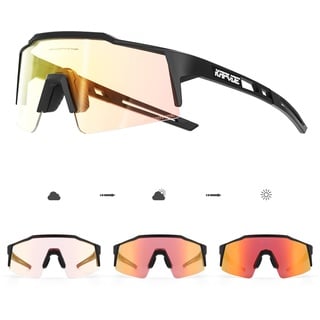 KAPVOE Photochromatische Selbsttönend Fahrradbrille TR90 Rahmen für Herren Damen Klar Sportsonnenbrille Sport Radfahren MTB Radbrille Fahren Sportbrille Baseball Laufen Rot Schwarz 02