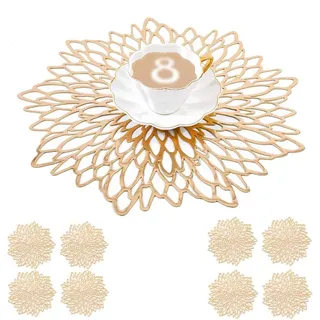 MANGATA Gold platzsets und untersetzer Rund, Gold Tischsets Rund für Weihnachten, Bankett, Geburtstag, Hochzeit, (8-er Set), Abwischbar, 38 cm