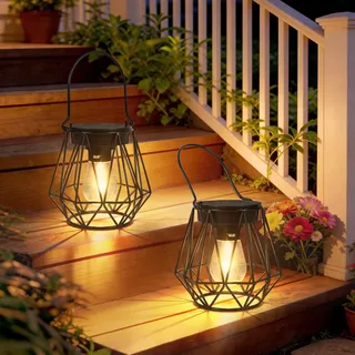 Kimjo Solarlaterne für Außen, Solarlampen für Außen Garten Hängend/Stehend, IP65 Wasserdicht Solarleuchten für Aussen, Moderne Außenleuchte Solar Laternen mit Sechseckiges Gitter für Terrasse Balkon