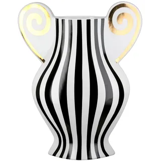 Gilde Vase Anphora - Keramik - gestreift weiß - Höhe 29cm x Breite 23cm - wasserdichte Dekovase