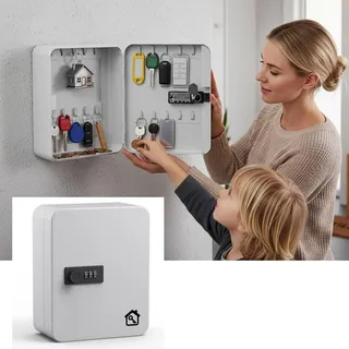 Zedelmaier 20 Haken Schlüsselkasten Robuster Schlüsseltresor mit Zahlenschloss Abschließbarer Schlüsselschrank kleiner Wandmontage Schlüsselsafe für den Eingangsbereich