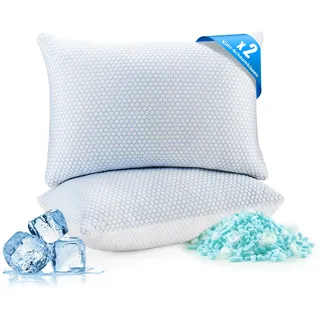 UNIKOME Kühlendes Kopfkissen 50x70CM 2er Set, Memory Foam Kissen Doppelseitiger, Cooling Pillow Kalt/Warm Abnehmbar, Blau für Sommer/Herbst, Weiß für Winter/Frühling, Oeko-Tex