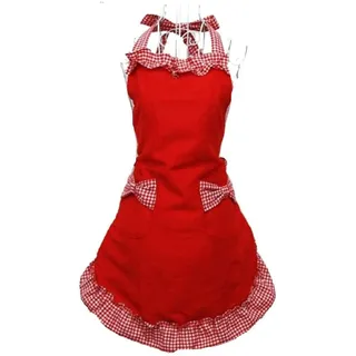 Miya® süße Prinzessin rot Küche Schürze Grillschürze mit rot & weiß Karo Muster kariert Schleife und Taschen aus Baumwolle, süßes Gechenk für Mutter, Frau, Freundin, Tochter, Schwester usw.