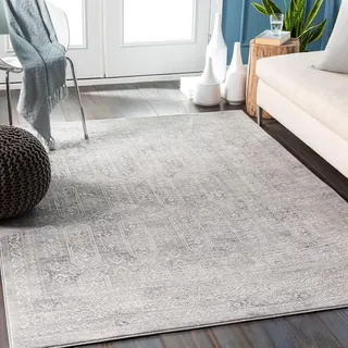 Livabliss Marrakech Vintage groß - Orientalischer Wohnzimmer 160x215 cm, Esszimmer, Schlafzimmer - Boho Kurzflor e für einfache Pflege - Holzkohle, Weiß und Grau
