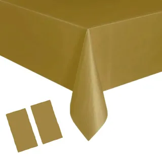 2Stück Einweg Tischdecke Gold Kunststoff Tischdecken Rechteckig,137*274cm Tischdecke Rolle Wasserdichte Ölbeständig Garten Tischtuch Papiertischdecke für Party,Kindergeburtstag,Hochzeiten,Weihnachten