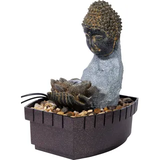 dobar® 96430e Design Zimmerbunnen Buddha mit LED Beleuchtung | Tischbrunnen Kunststein | Kleiner Springbrunnen | Dekorativer Zierbrunnen Wohnzimmer/Büro/Indoor | 20,5 x 16,5 x 27 cm | Grau