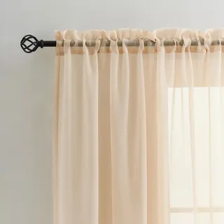 MYSTIC-HOME Sheer Curtains Taupe 45 Inch Length, Rod Pocket Voile Drapes for Living Room, Bedroom, Window Treatments Semi Crinkle Curtain Panels for Yard, Patio, Villa, Parlor, Set of 2, 52"x 45"