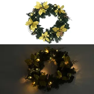 vidaXL Weihnachtskranz mit LED-Leuchten Grün 60 cm PVC - Grün, Gold