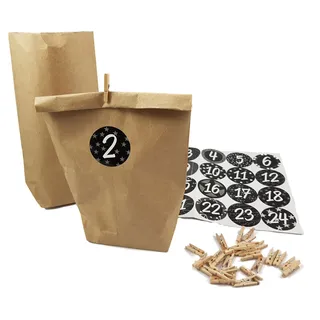 Papiertüten und 24 Sticker - Farbe: schwarz - Adventskalender - Schwarz