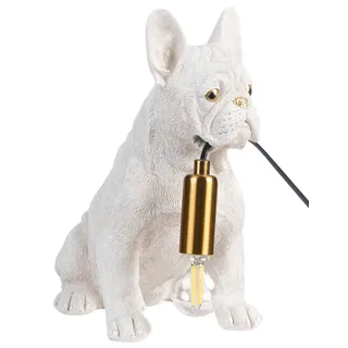 BELIANI Tischlampe Weiß Kunstharz 30 cm 1-Flammig Glühbirnen-Optik Tiermotiv Hund Bulldogge Langes Kabel mit Schalter Glam Nachttischlampe Leselampe - Weiß, Braun