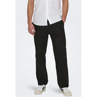 Schlupfhose ONLY & SONS "ONSSINUS LOOSE 0007 COT LIN PANT NOOS", Herren, Gr. S, N-Gr, schwarz, Web, Obermaterial: 75% Baumwolle, 25% Leinen, unifarben, loose fit knöchellang, Hosen Schlupfhose, Baumwolle mit Leinen, locker geschnitten