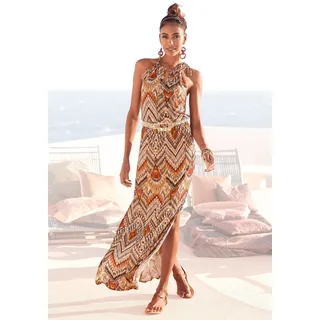 LASCANA Maxikleid mit modischem Ausschnitt im Ethnoprint, Sommerkleid, Strandkleid, braun
