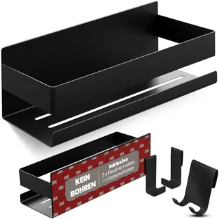 LIEBHEIM Duschablage Ohne Bohren - Badregal - Duschkorb - Bad Organizer | Leicht - schwarz - 22 cm x 9 cm - 2 Klebevarianten für Nass- und Trockenbereich
