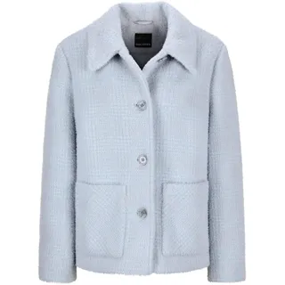 Kurzjacke GOLDNER "Flauschige Winterjacke mit Hemdkragen", Damen, Gr. 42, grau (grau, blau, gemustert), Obermaterial: 63% Polyamid PA. 37% Polyester PES., figurumspielend, Jacken Kurzjacke, Mit farbharmonischem Karo