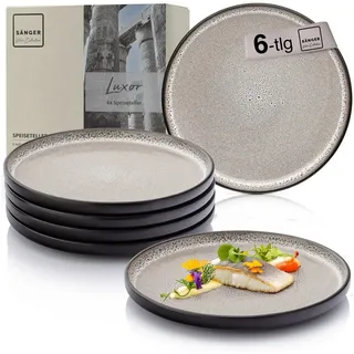 sänger Luxor | Teller Set 6 Personen, Steingut Geschirr Set 6 teilig, Speiseteller Essteller Dinner Set kratzfest, Plates Set spülmaschinenfest, Steingut Speise Teller braun beige | VALUE COLLECTION