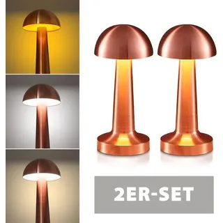 Kabellose LED-Tischlampen Mushroom 2er-Set, hochwertiges kupfernes Metall, Touch-Bedienung, 3 dimmbare Lichtfarben, Akku inkl. USB-C-Ladekabel Eaxus - Kupfer