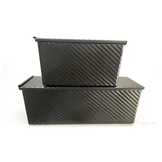 VINATO 2er Set Brotbackform mit Deckel, 32x12x12cm & 21x12x12cm, Toastbrot Backform, Kastenform mit Deckel, Brotformen zum Backen, Kohlenstoffstahl, Antihaftbeschichtet, Schwarz