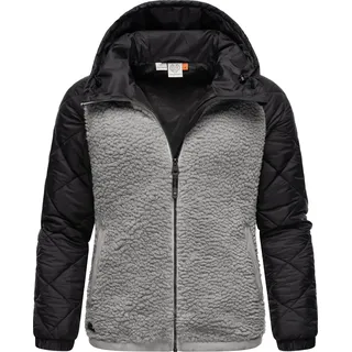 Ragwear Sweatjacke »Outdoorjacke Leeloo«, Damen Übergangsjacke aus Teddy-Kunstfell mit gesteppten Ärmeln, grau