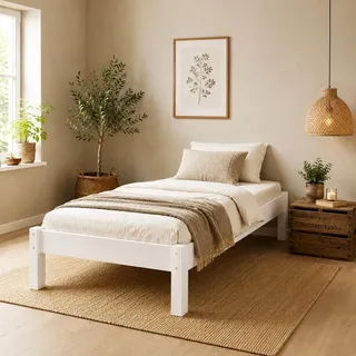 Weisses Futonbett ohne Kopfteil Kiefer massiv 90x200 Bettgestell Zubehör wählbar V-60.35-09Wohne Zubehör - Weiß