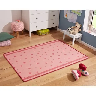 Zala Living Sterne und Herzen Kinderteppich, Polyamid, Rosa, 140 x 100 x 0,8 cm
