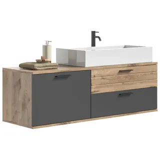 MID.YOU Waschbecken mit Unterschrank Mason ca. 140 cm Eiche/Grau