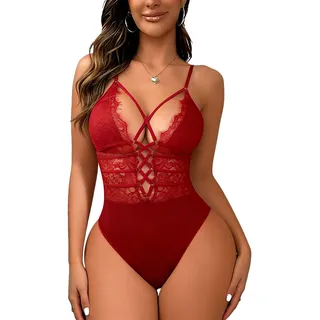 Buitifo Damen Sexy Body Ein Stück Babydoll Dessous Spitze Teddy Negligee(Red,M)