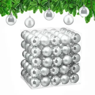 Relaxdays Weihnachtskugeln 100er Set, Weihnachtsdeko, matt & glänzend, Christbaumkugel ∅ 6 cm, Weihnachtsdeko, Silber