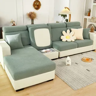 ShowyLive 2023 Neue Sofa Sitzkissenbezug Stretch Sitzkissenschutz für 3 Sitzer Sofa, Stretch Sitzkissenschutz für Sofabezug Ecksofa L Form (1 Stück, Grün weben)