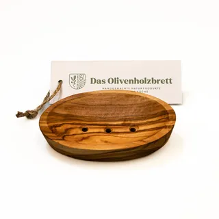 DAS OLIVENHOLZBRETT® Seifenschale aus Olivenholz/Seifenablage aus Holz mit Löchern/Handseifenhalter aus Olivenholz/oval/ca. 13cm