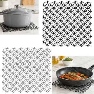 2 Stück Topfuntersetzer Metall, Hohles Spiraldraht Edelstahl,Schwarz+Silber | Topfuntersetzer Hitzebeständig Edelstahl, Untersetzer Topf, Outdoor-Geschirrmatte Verbrühungsschutz für Heiße Gerichte