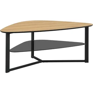 FineBuy Wohnzimmertisch FineBuy Couchtisch Nierenförmig Eiche Optik Glas Ablage 110 cm